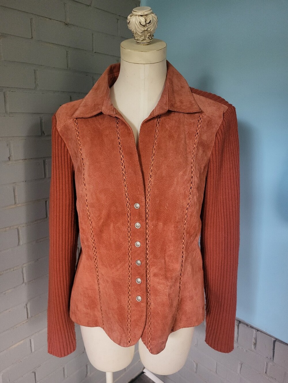 Ami Rust Suede & Ribbed Sleeve Button-Front Jacket